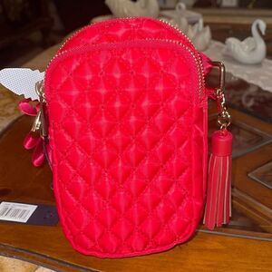NWOT La Regale Red nylon quilted phone crossbody bag
